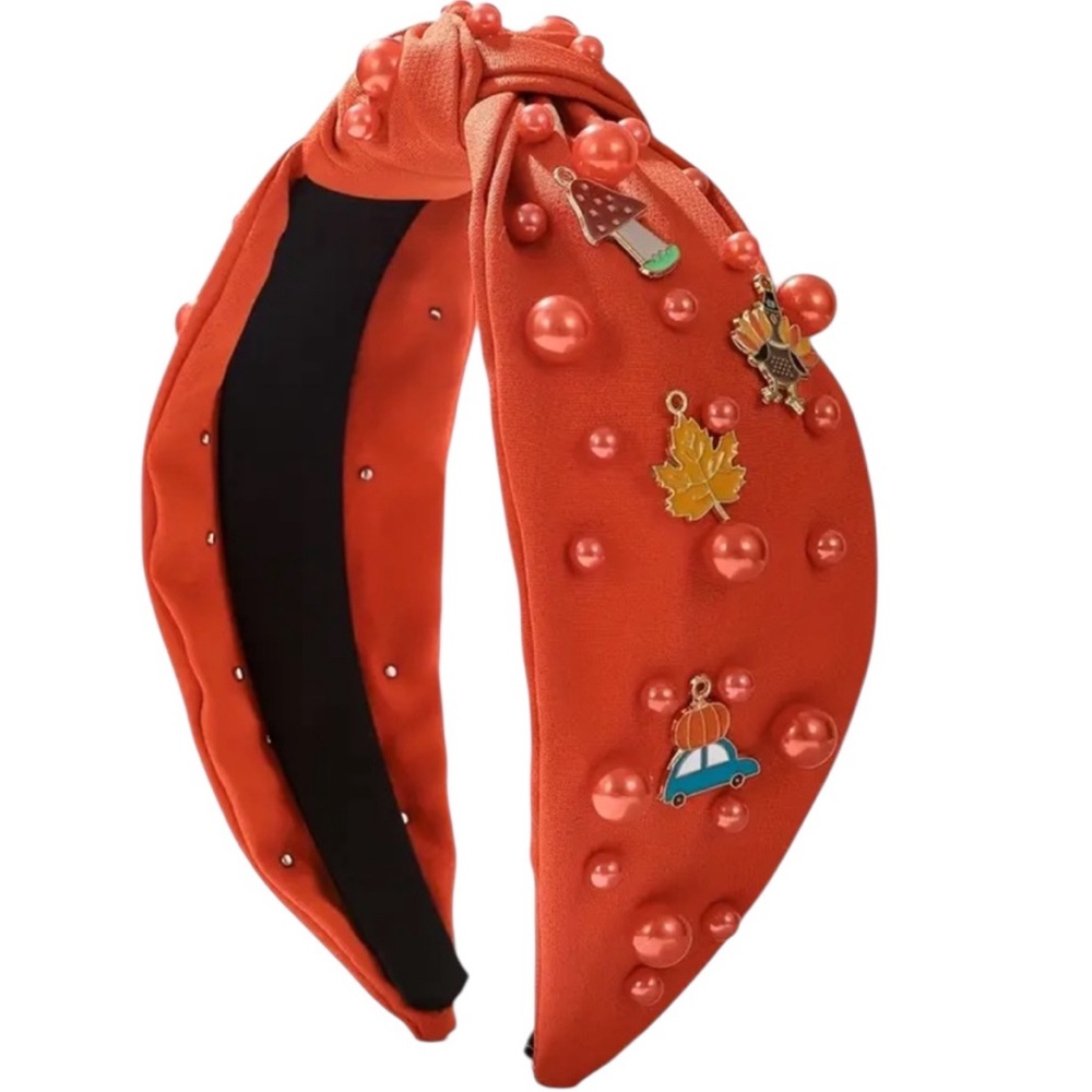 Orange Thanksgiving Fall Leaves Charm Beaded Headband